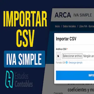 Pantalla del sistema ARCA IVA SIMPLE mostrando cómo importar archivos CSV