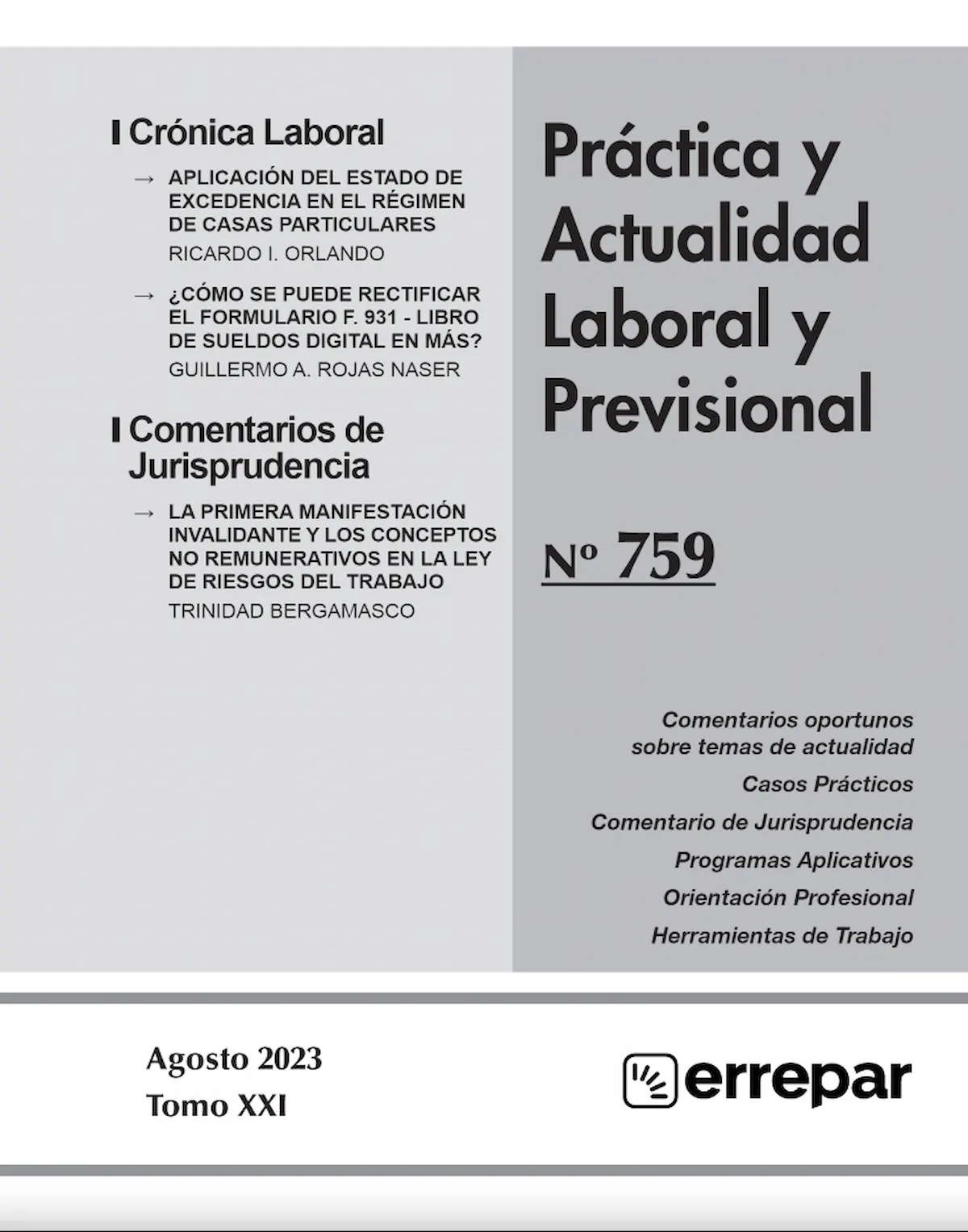 Guillermo Rojas Naser — publicación Errepar PAL 759 (agosto 2023)