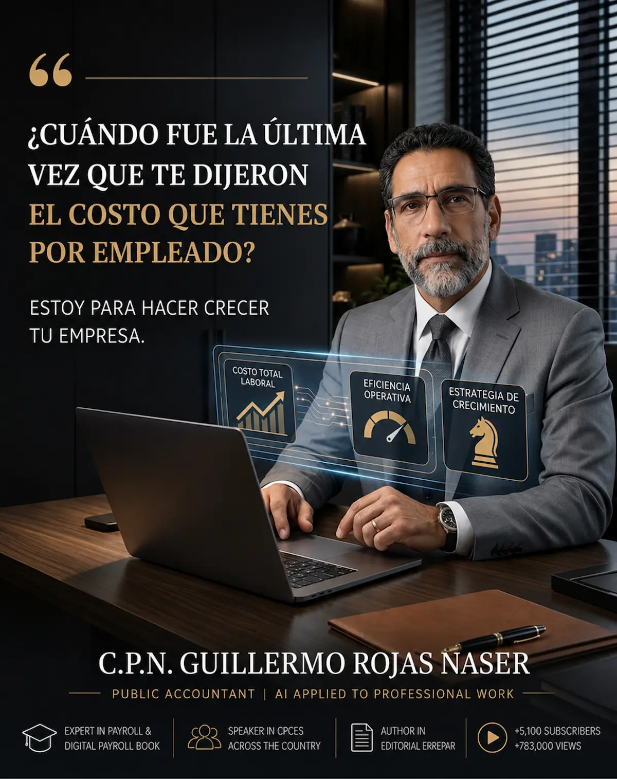 Contador público especializado en payroll, Libro de Sueldos Digital e inteligencia artificial aplicada al trabajo profesional, orientado a mejorar costos laborales y eficiencia empresarial.